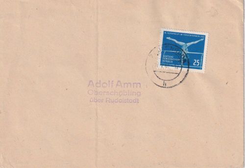 DDR - 25 Pfg. Kunstturn-EM Brief Zeulenroda - Oberschöbling 1961