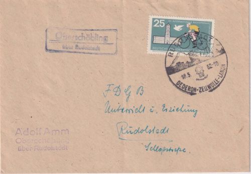 DDR - 25 Pfg. Rad-Friedensfahrt Brief Landpost-Ra2 Oberschöbling 1962