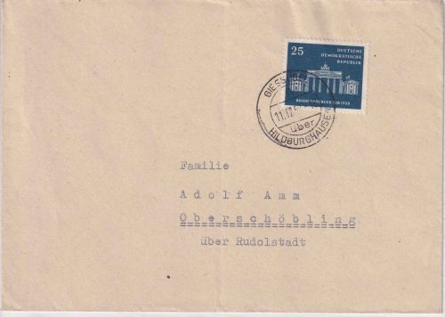 DDR - 25 Pfg. Brandenburger Tor Brief Giesübel ü. Hildburghausen 1959