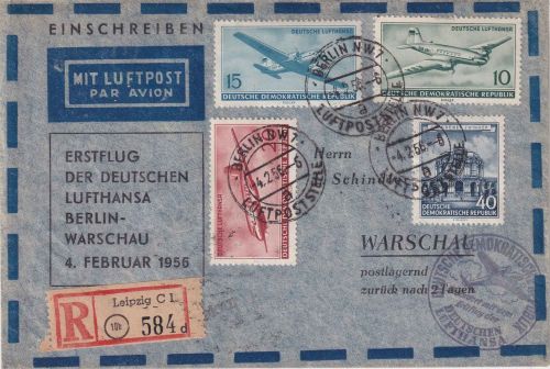 DDR - DDR-Lufthansa Erstflug Leipzig/Warschau Lupo-R-Brief 4.2.56
