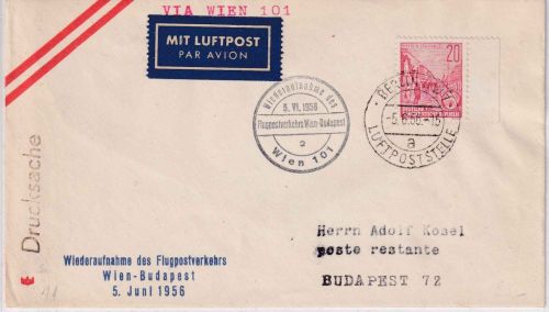 DDR - Malev Erstflug/Zuleitung Wien - Budapest 5.6.1956