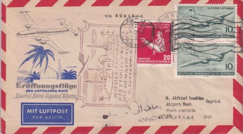 DDR - Erstflug Lufthansa Naher Osten Zuleitung Berlin/Ost n. Baghdad 1956