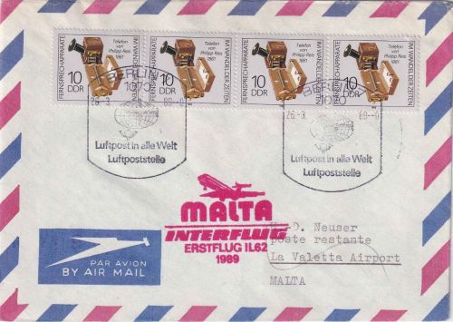 DDR - Interflug Erstflug Berlin - Malta 1989 Luftpostbrief