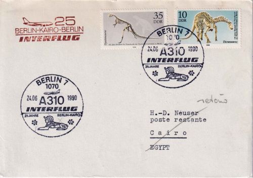 DDR - Interflug Erstflug Berlin - Cairo 1990 Luftpostbrief