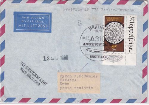 DDR - Interflug Erstflug Berlin - Havanna 1988 Luftpostbrief