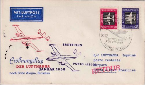 DDR - Interflug Erstflug Berlin - Porto Alegre/BRASILIEN 1957