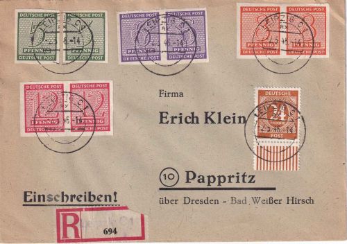 SBZ/West-Sachsen - Ziffern/geschnitten versch. Wz. Satzbrief Leipzig 2.5.46