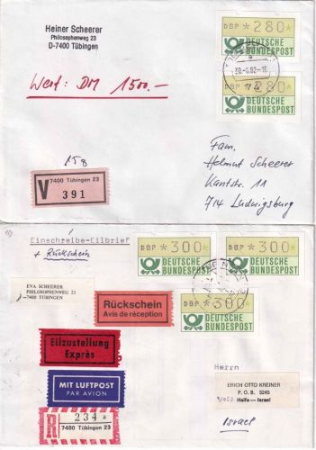 BRD - Automatenmarken (Jan 81 + Jul 82) portorichtige Mehrfachfrankaturen !!