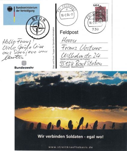 BRD - Feldpost 730/731 SFOR (Sarajevo) Karte n. Bad Steben 2004