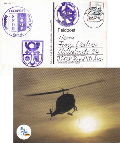 BRD - Feldpost 731 SFOR Feldlager Rajlovac Karte n. Bad Steben 2002
