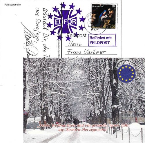 BRD - Feldpost 6410 EUFOR BIH Weihnachtskarte n. Bad Steben 2005