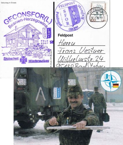 BRD - Feldpost 731 GECONSFOR (L) BiH Karte n. Bad Steben 2002