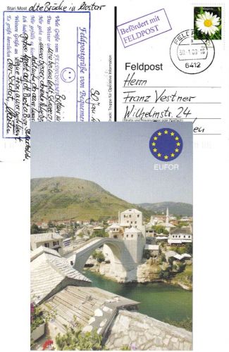 BRD - Feldpost 6412 Sarajevo/Mostar Karte n. Bad Steben 2002