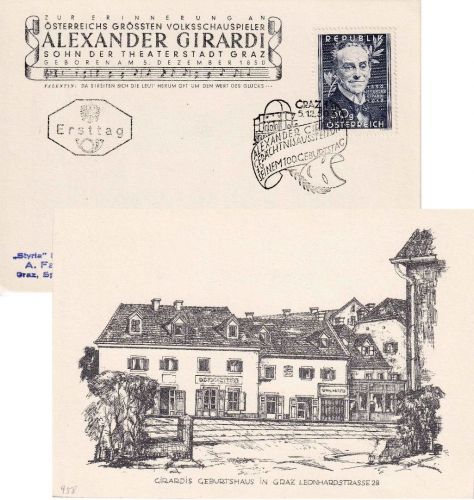 Österreich - Alexander Girardi 150. Geb. Sonderkarte/FDC m. ESST Graz 1950