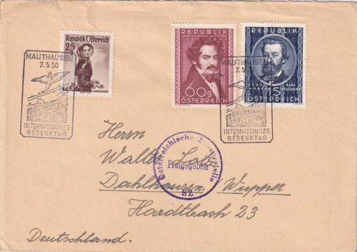 Österreich - 1 S. Millöcker u.a. Zensurbrief SST Mauthausen Int. Gedenktag 1950