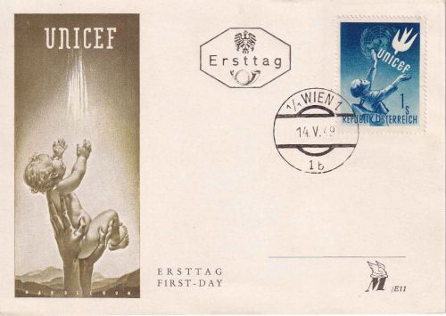 Österreich - 1 S. UNICEF Sonderkarte/FDC Wien 14.5.49