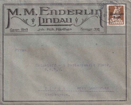 DR-Infla - 40 Pfg. By-Abschied/DR Firmenbrief Lindau - Fleck b. Lenggries 6.8.20