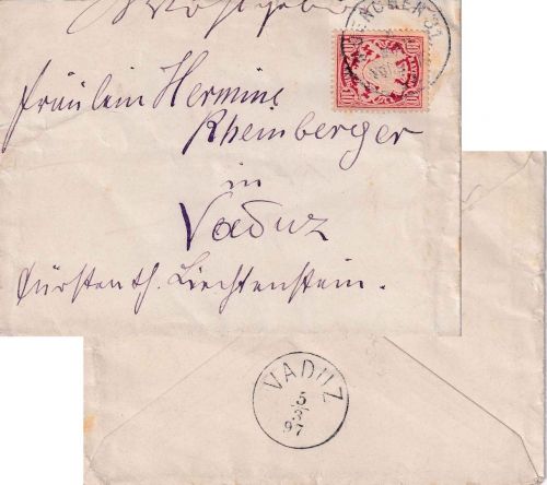 Bayern - 10 Pfg. Wappen Brief n. LIECHTENSTEIN München 31 - Vaduz 1897