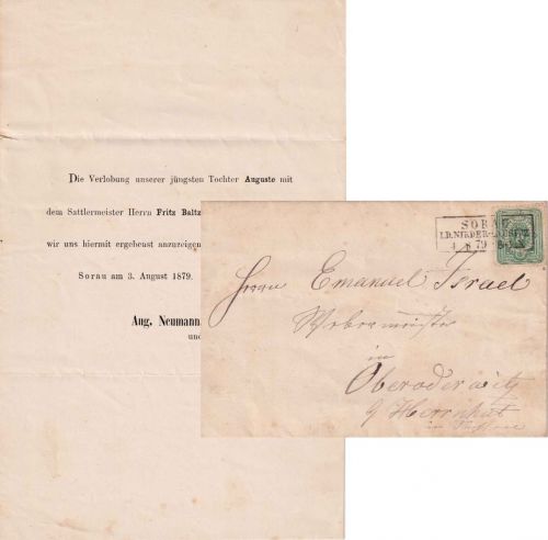 DR - 3 PfgE. Drucksache/Verlobungsanzeige Ra3 Sorau i.d. Nieder-Lausitz 4/8 79
