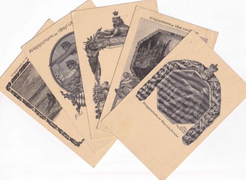 Bayern - 1. bayer. Landwehr-Division 5 versch. "Kriegspostkarten"/Feldpost 1917