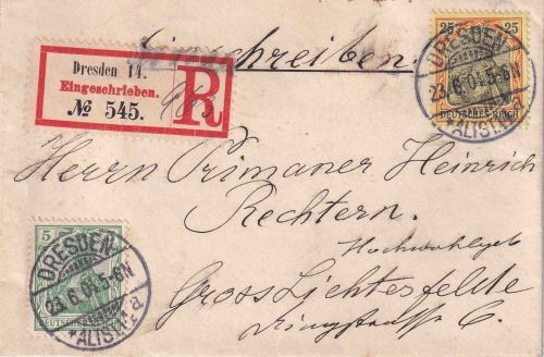 DR - 25+5 Pfg. Germania o.Wz. Einschreibebrief Dresden-Altst. 14 - 23.6.04