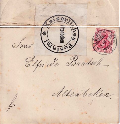 DR - Altenbeken/Kais. Postamt Verschlusszettel Brief v. Leipzig 6.3.1908