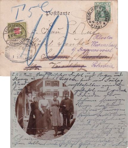 DR - 5 Pfg. Germania priv. Fotokarte i.d. SCHWEIZ Esslingen 1902 Nachporto !