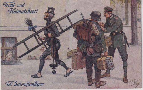 DR - Front - und Heimatheer farbige Thiele-Juxkarte (Frl. Schornsteinfeger)