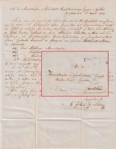 Ungarn/Rumänien - Kronstadt 3. APR L2 12 Kr. Portobrief n. Carlsbad 1850