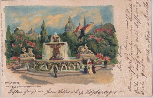 Bayern - München Wittelsbacherbrunnen farb. Künstler-AK 1907