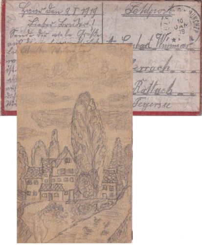 Bayern - Eglfing b. Haar handgez. Feldpostkarte (Lazarett) 10.1.1919 n. Rottach