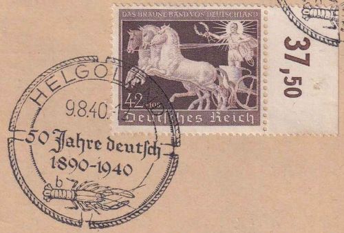 DR - 42 Pfg. Braunes Band Oberrandstück/Blankokarte SST Helgoland 1940