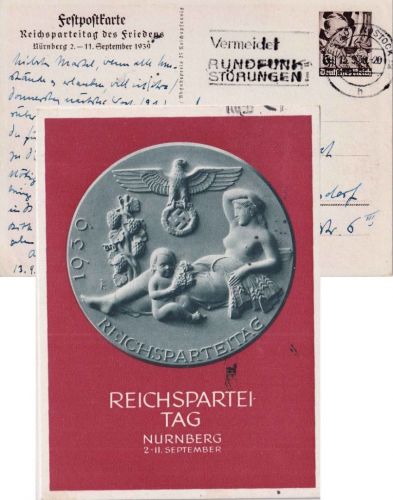 DR - Nürnberg 1939 Reichsparteitag 6 Pfg. Sonderganzsache Seestadt Rostock 1939