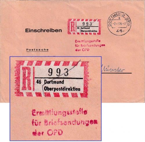 BRD - Dortmund OPD Postsache/Einschreibebrief Briefermittlungsstelle 1976