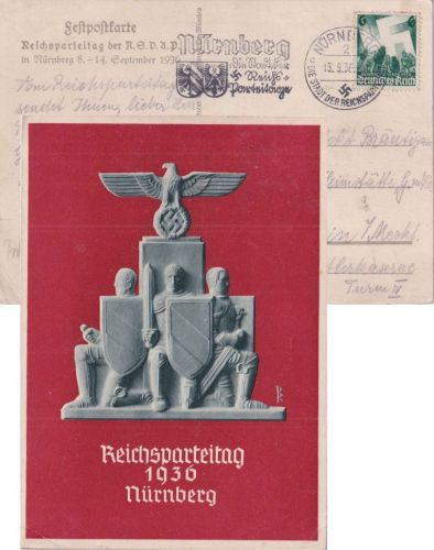 DR - Nürnberg 1936 Reichsparteitag Sonderkarte Msch.-SST 13.9.36 n. Schwerin
