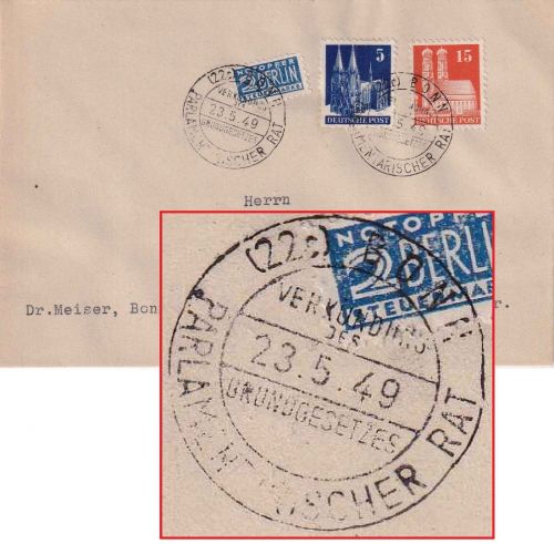 Bizone - Bonn Parlamentarischer Rat 23.5.49 SST Ortsbrief