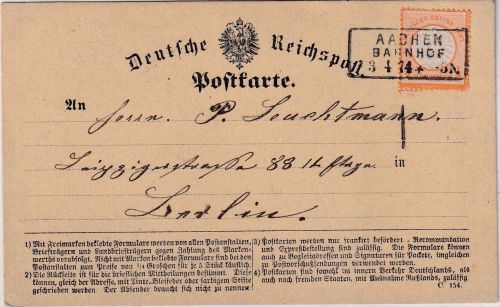 DR - 1/2 Gr. gr. Brustschild Postkarte Ra2 Aachen Bahnhof - Berlin 3.4.74