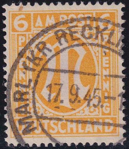AM-Post - 6 Pfg. engl. Druck Mi.Nr. 13Gy gestempelt gepr. Hettler BPP