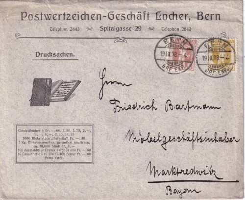 Schweiz - 2+3 Rp. Tellknabe illustr. Drucksachenbrief Bern - Marktredwitz 1918