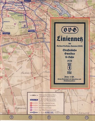 DR - Berliner Verkehrsbetriebe Karte Liniennetz Straßenbahn/Bus/U-Bahn 1938