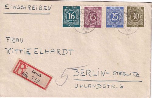All.Bes. - Durach 6. MAI 46 nachv. bayer. Reserve-K2 Einschreibebrief n. Berlin