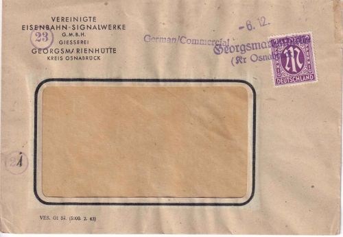AM-Post - Georgsmarienhütte (Kr. Osnabrück) 6.12.(45) Aushilfs-L2 Brief