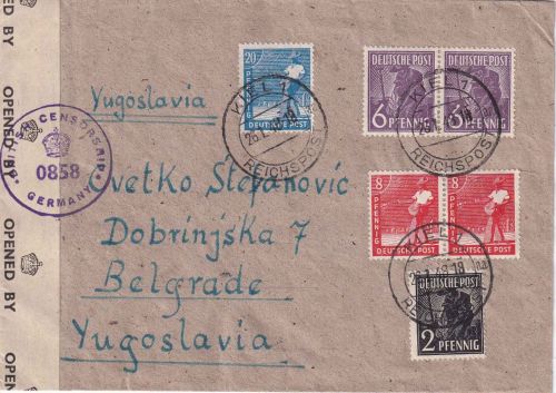 All.Bes. - 20 Pfg. Arbeiter u.a. Zensurbrief n. JUGOSLAWIEN Kiel Reichspost 1948