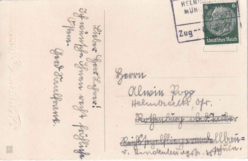DR - Helmbrechts Nürnberg Bahnpost Zug 6 apt. Ra4 Karte n. Helmbrechts 1937