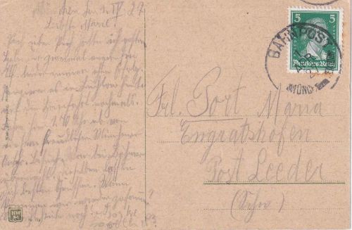 Bayern - Münchberg Helmbrechts apt. Bahnpost-K1 Karte München Engratshofen 1927