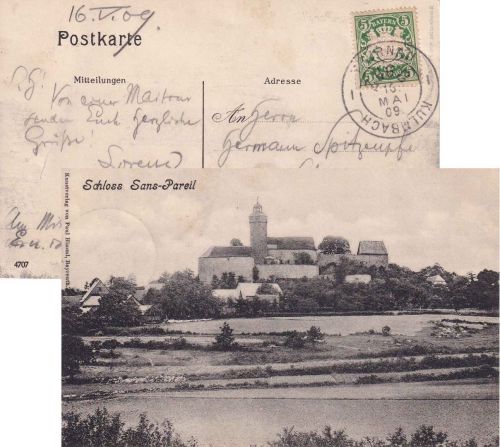 Bayern - Thurnau Kulmbach Zug 8 Bahnpost-K2 Karte Sanspareil (Wonses) 1909