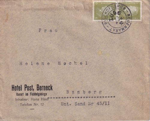 DR - Bischofsgrün Neuenmarkt Zug 6 Bahnpost-K2 Brief Berneck - Bamberg 1932