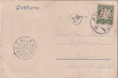 Bayern - Weissenstadt II Kirchenlamitz Bahnpost-K1 Karte Luisenburg München 1908