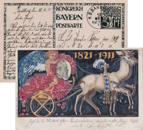 Bayern - Plattling Rosenheim 2 Bahnpost-K1 Ganzsache n ÖSTERREICH Plattling 1911