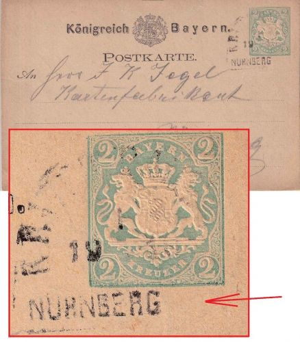 Bayern - Nürnberg Passau Bahnpost HKS 2 Kr. Ganzsachenkarte Passau 18.10.1875